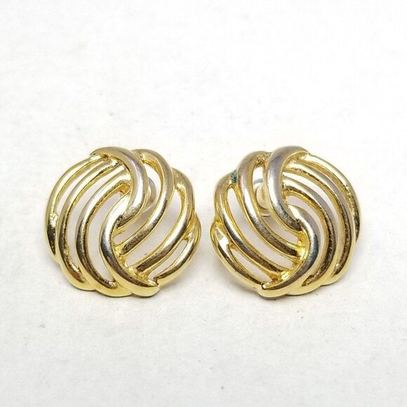 Vintage Monet Gold Tone Swirl Knot Shape Stud Earrings, Retro 80s 90s Style - Picture 6 of 6